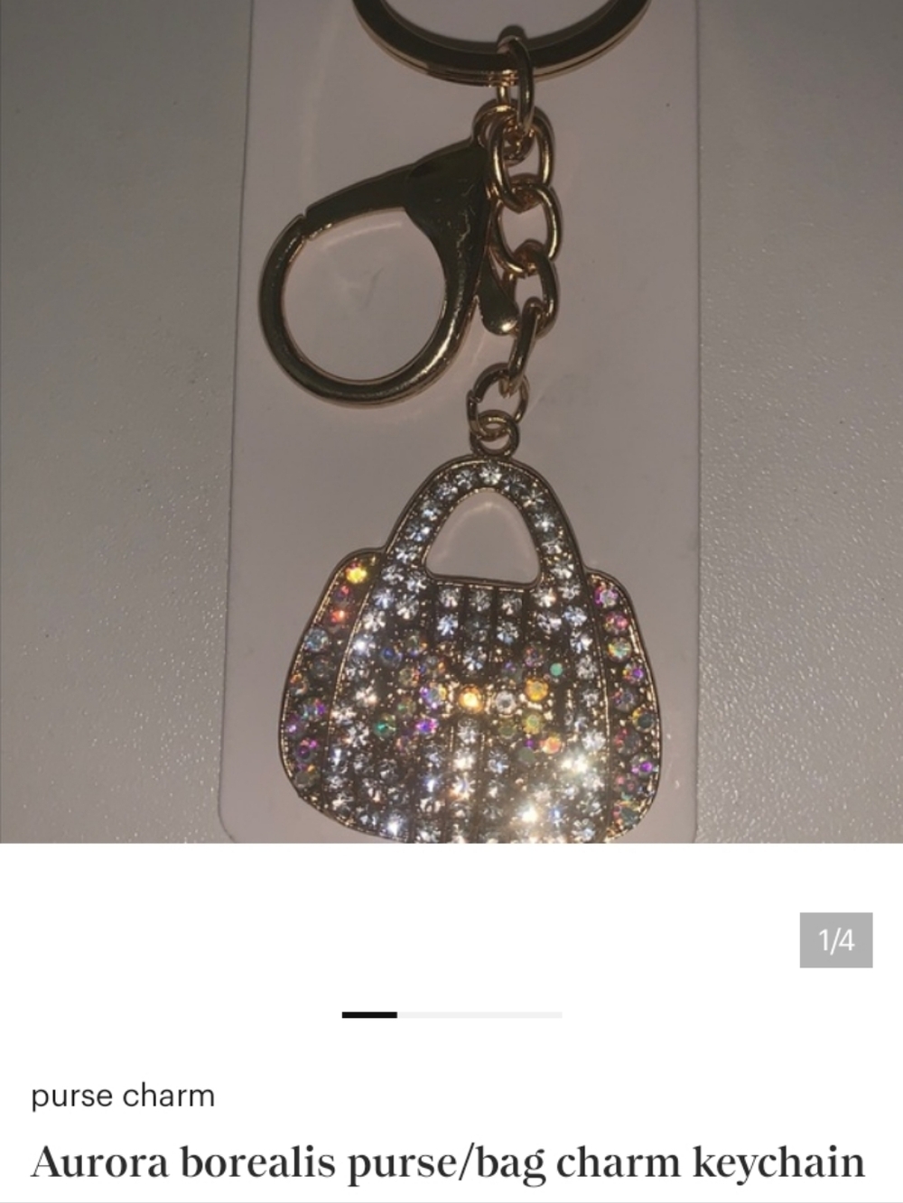 Gold Aurora Borealis Crystal Purse Charm Keychain